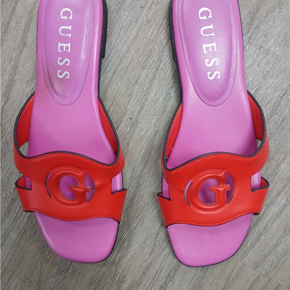 GUESS Vibrant Red and Pink Sandals